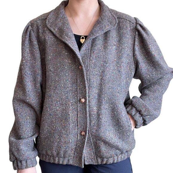 Vintage 80s Womens Larry Levine Donegal Rainbow Tweed Bomber Jacket Sz L - Picture 1 of 12